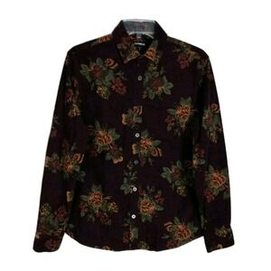 Express Burundy Corduroy Shirt Mens S/P Floral Button Up Long‎ Sleeve